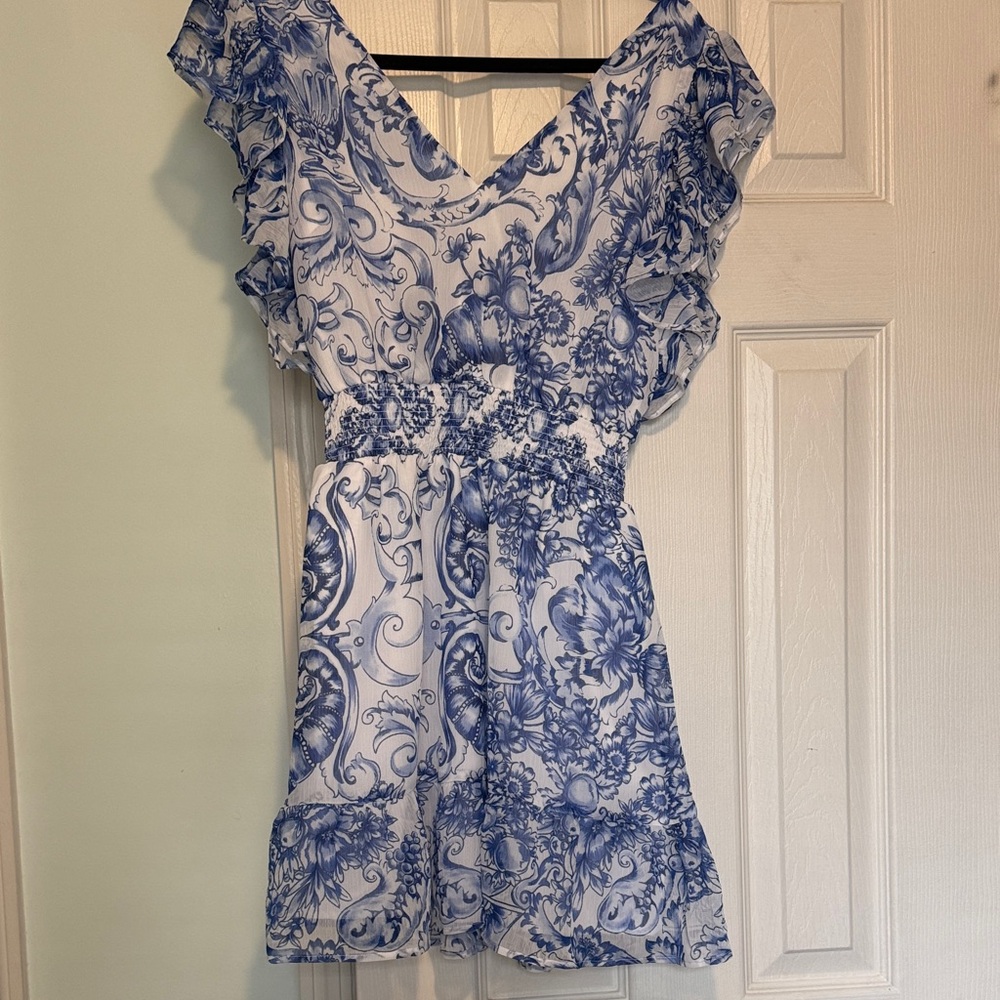 Express blue and white mini dress
